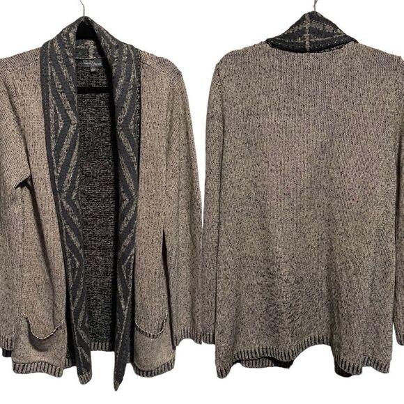 Market & Spruce- Women’s Knit Open Front Contrast Lapel Cardigan, Size Large - Picture 1 of 15